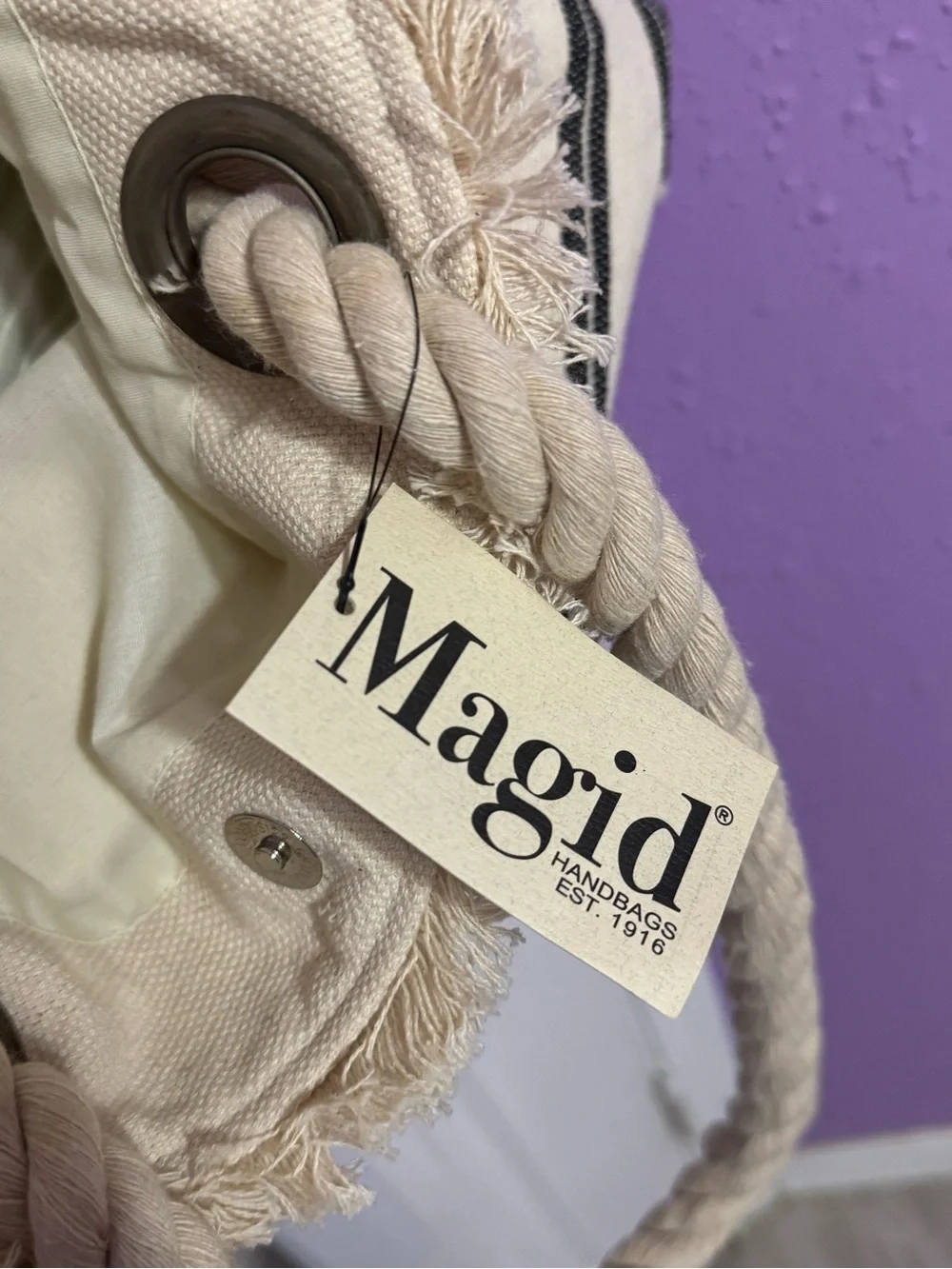 Large Magid Beach Bag Beige with Black stripes